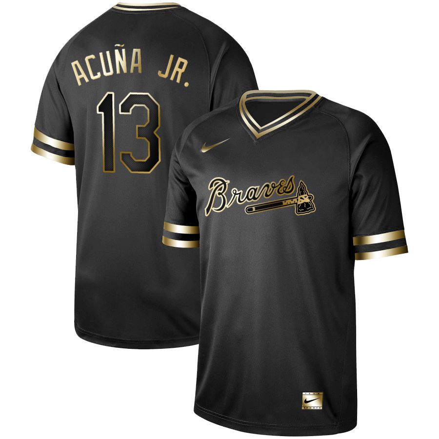Men Atlanta Braves #13 Acuna jr Nike Black Gold MLB Jerseys